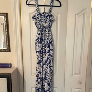 Kate Spade Blue Sleeveless Square Neck Wide-Leg Cropped Jumpsuit